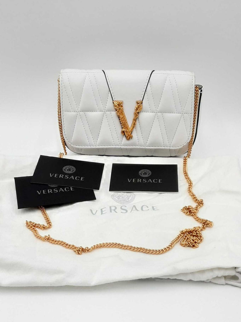 Versace Quilted White Leather Shoulder Bag Eb0424lrxdu