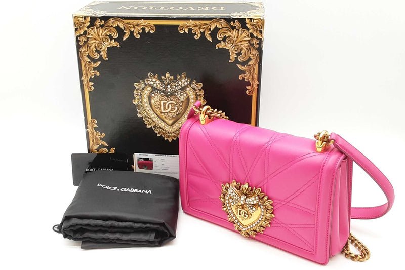 Dolce & Gabbana Devotion Pink Quilted Nappa Leather Shoulder Bag Sd0825izxde