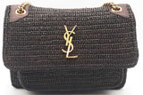 Yves Saint Laurent Niki Leather Trimmed Brown Raffia Shoulder Bag Eb1225lcxzde