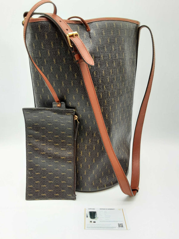 Yves Saint Laurent Ysl Brown Monogram Bucket Crossbody Bag Do0225pxzde