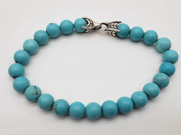David Yurman 0.925 Silver 24.9g Turquoise Bead Bracelet 7.5 In Do1024lwxde