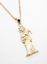 14k Yellow Gold Santa Muerte Pendant & Mariner Link Chain 9g 24 Inch Fw0826czxdu
