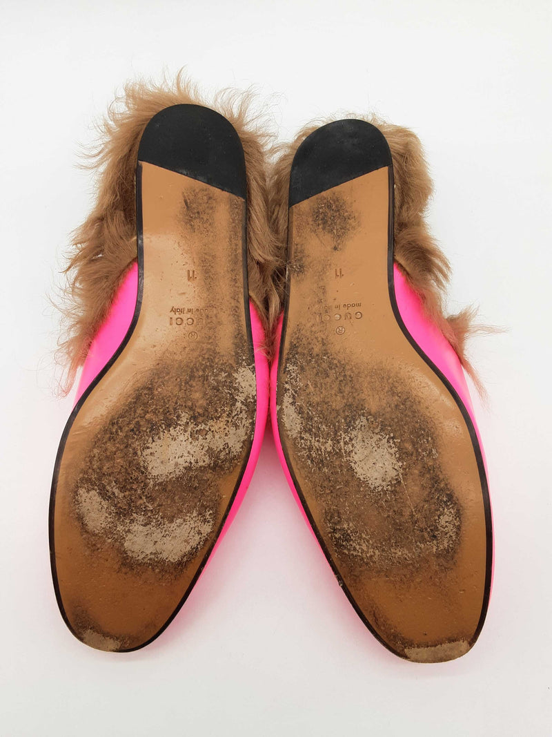 Gucci Princetown Neon Pink Leather Fur Loafers Size Gucci 11 Mens Do0925oorde