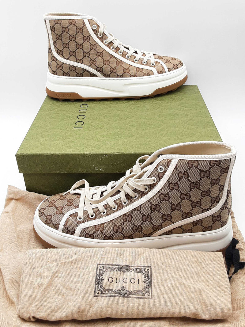 Gucci Tennis 1977 Gg Monogram Canvas High Tops Sneakers Size 13 Eb0924oxzsa