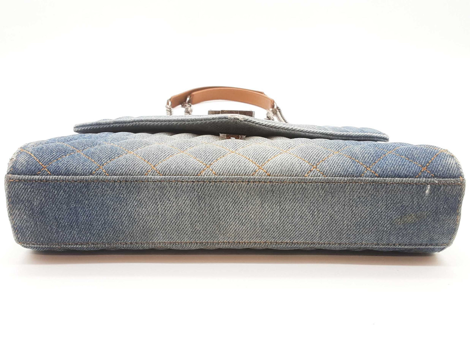 Ysl Saint Laurent Washed Denim Matelasse Chevron College Bag