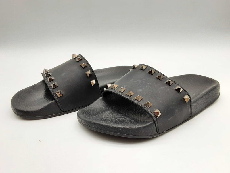 Valentino Garavani Rockstud Black Rubber Slides Size Eu 39 Do1124lxzde