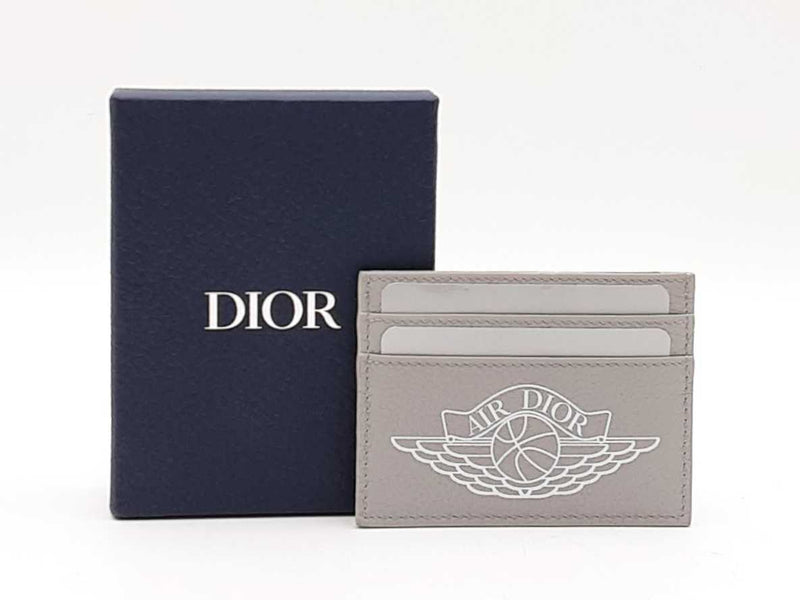 Christian Dior X Air Jordan Gray Pebbled Leather Card Holder Wallet Fw0725wzxdu