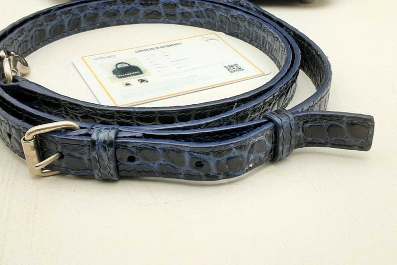 Balenciaga Ville Crocodile Embossed Blue Leather Top Handle Bag Eb0425lrxsa