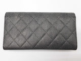 Chanel Gusset Dark Gray Metallic Quilted Caviar Leather Flap Wallet Do0425erxde