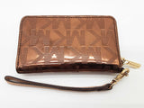 Michael Kors Logo Bronze Metallic Patent Leather Wristlet Wallet Do0826oode