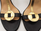 Jimmy Choo Metallic Mirror Gold & Black Leather T Strap Heels Size 39 Eb0525pxsa