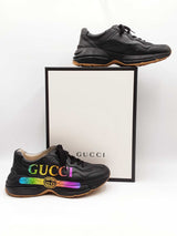 Gucci Rhyton Sneakers In Black Iridescent Logo Leather Size 9 Fw0126lcrdu
