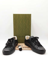 Gucci Ace Sneakers In Gg-embossed Perforated Black Leather Size 10.5 Fw0626lordu