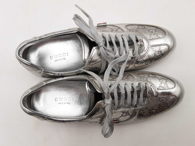 Gucci Guccisima Silver Leather Low Top Sneakers Size 36 Fw1024crsa