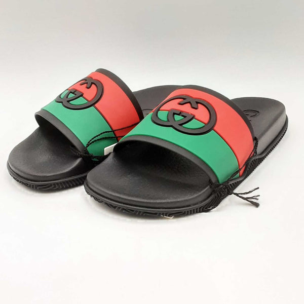 Gucci Gg Interlocking Black Rubber Sliders Size 6.5 Sd0525szdu