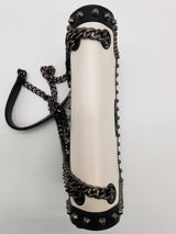 Prada Studded Black White Vitello Leather Flap Chain Crossbody Bag Do0426rrxde