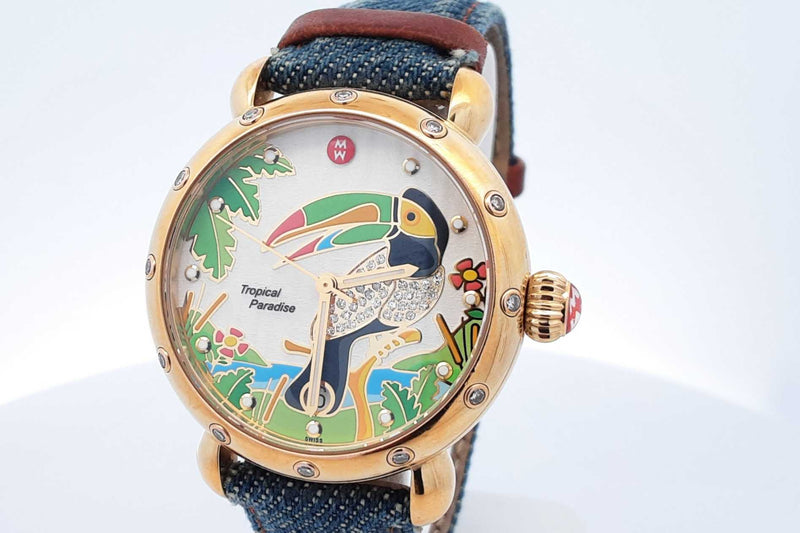 Michele Tropical Paradise Toucan 36mm Gold Tone Stainless Steel Watch Eb625oxzdu