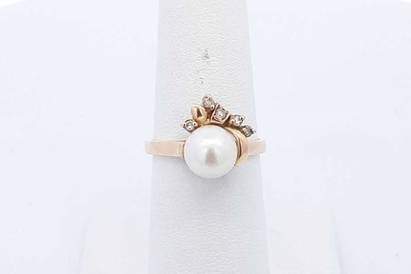 Pearl & Diamond Ring In 14k Yellow Gold 3.4 Grams Size 6.5 Eb0624lorsa