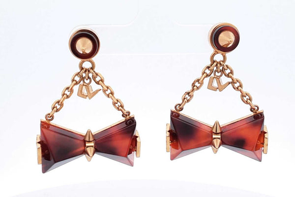 Louis Vuitton Tortoise & Gold Tone Spiked Bow Tie Earrings 14.3g Eb1224lpxdu