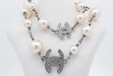 Chanel Faux Pearl Cc Logo Crystal Embellished Long Necklace 42 Inch Eb0526ixzsa
