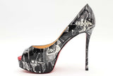 Christian Louboutin Black & White Graffiti Print Fetish Peep Toe Pumps Eb0925oxzsa