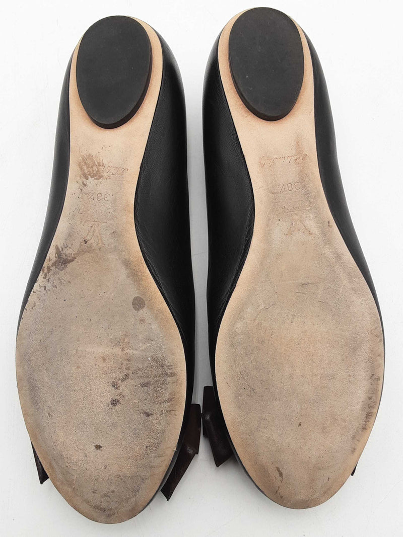 Louis Vuitton Popi Black Leather Ballet Flats Size 38.5 Eb1125lxzsa