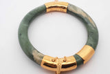 Jade Hinged Bangle Bracelet With 22k Yellow Gold Clasp 56.37 Grams Eb1124oxzsa