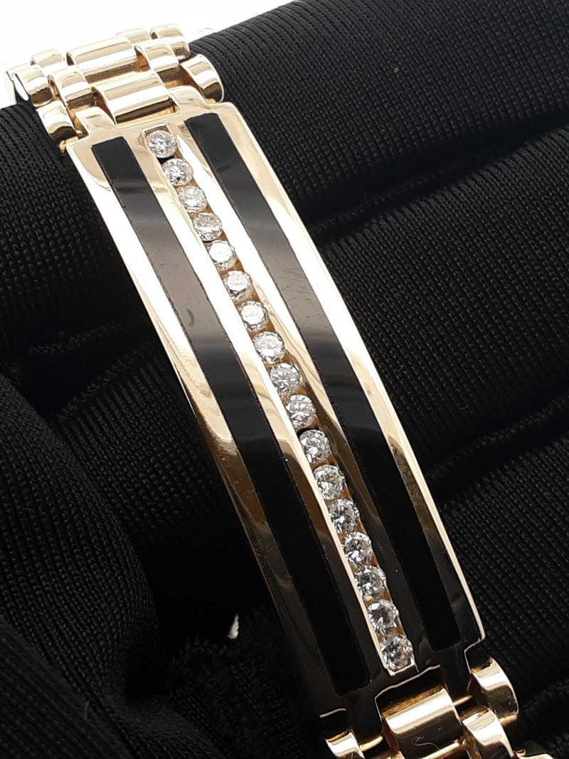 1.24 Cttw Diamond, Onyx, & 14k Gold Watch Link Bracelet 42g 8 Inch Fw1125lwrxdu