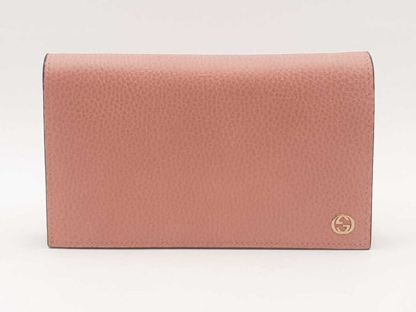 Gucci Chain Wallet Pebbled Leather Clutch Pink Aa0825wxzsa