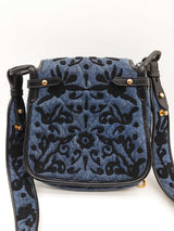 Prada Corsaire Denim Messenger Bag With Back Floral Embroidery Eb0626rxzde