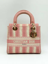 Christian Dior Lady D-lite In Pink D-stripes Canvas Fw0125lsxzdu