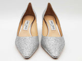 Jimmy Choo Romy Silver Glitter Pointed Toe Pumps Size 7.5 Sd0926lzxde