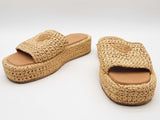 Prada Tan Woven Raffia Flatform Slides Size Eu 37 Do0926lxzde