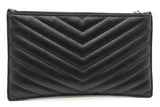 Saint Laurent Chevron Quilted Black Leather Cassandre Zip Wallet Eb0526lrxde