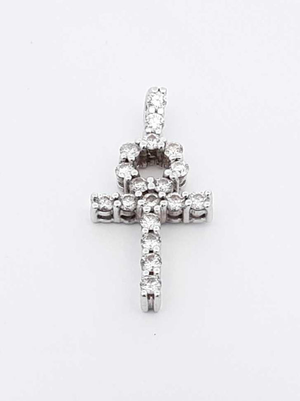 1.26 Cttw Diamond & 10k White Gold Ankh Pendant Fwlrzdu
