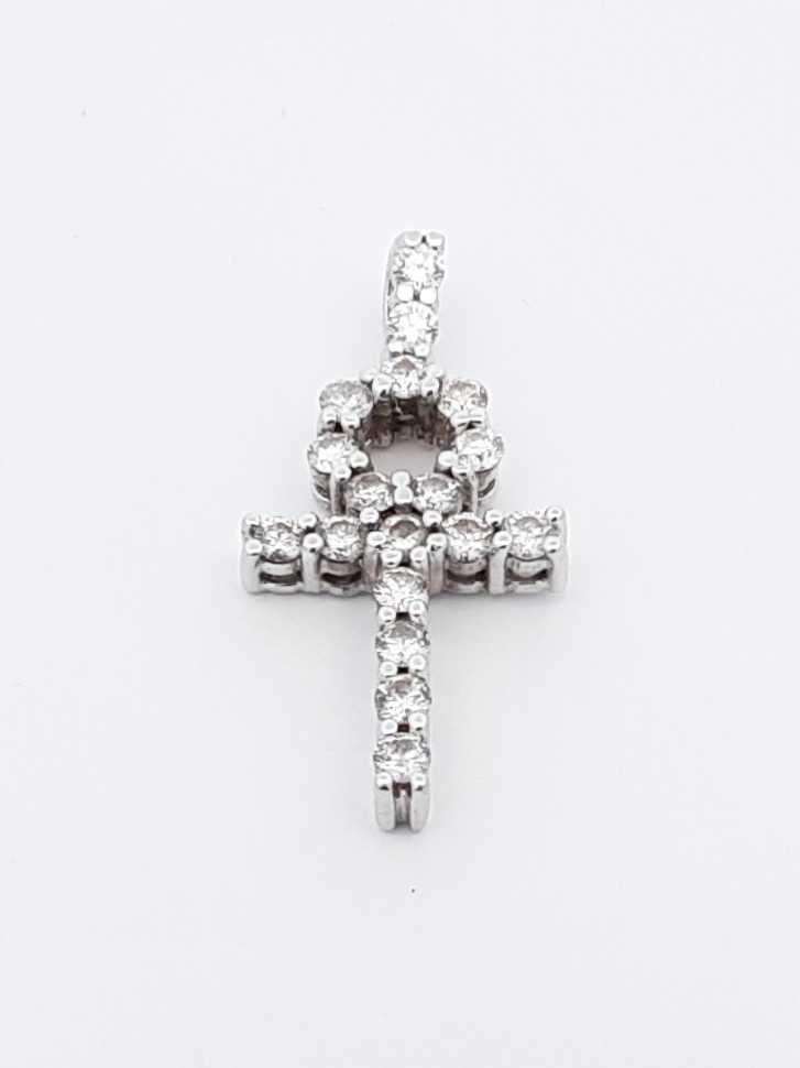 1.26 Cttw Diamond & 10k White Gold Ankh Pendant Fwlrzdu