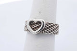 Tiffany & Co. Sterling Silver Somerset Mesh Heart Ring 4.9g Size 5.5 Eb1124crsa