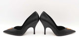Versace Virtus 100 Black Leather Pointed- Toe Pumps Size Eu 38 Us 8 Fw0525lxzdu