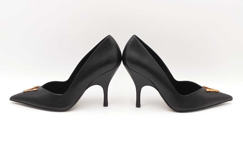 Versace Virtus 100 Black Leather Pointed- Toe Pumps Size Eu 38 Us 8 Fw0525lxzdu