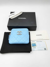 Chanel Quilted Blue Leather Coin Purse Wallet Eb0824exzdu