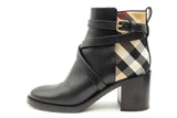 Burberry Check & Black Leather Heel Ankle Boots Size 40 Eb0626lxzsa