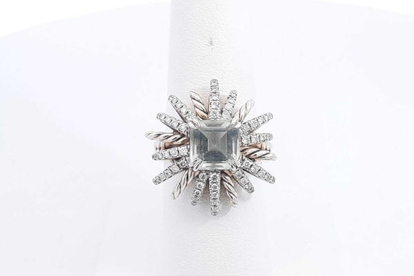 David Yurman Prasiolite & Diamond Sterling Silver Starburst Ring 8.4g Eb1224oxzsa