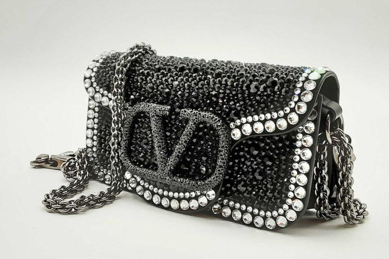 Valentino Garavani Black& Gold Loco Crystal Embellished Shoulder Bag L1124loxzd3