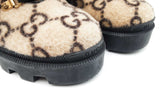 Gucci Combat Ankle Boots In Beige & Ebony Gg Monogram Wool Size 39 Fw00625ozxdu
