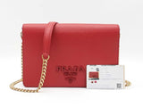 Prada Mini Chain Shoulder Bag In Red Saffiano Lux Leather Fw0326pzxdu