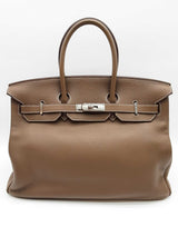 Hermes Birkin 35 Etoupe Gray Clemence Palladium Handbag Do0825srxzde