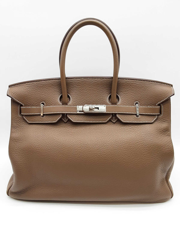 Hermes Birkin 35 Etoupe Gray Clemence Palladium Handbag Do0825srxzde