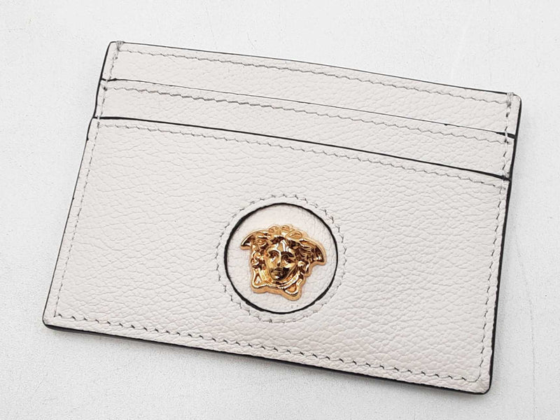 Versace La Medusa Card Holder Wallet In White Leather Fw0925exdu
