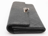 Chanel Gusset Dark Gray Metallic Quilted Caviar Leather Flap Wallet Do0425erxde