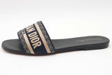 Christian Dior Dway Deep Blue Embroidered Slides Size 40 Eb1025oxzsa